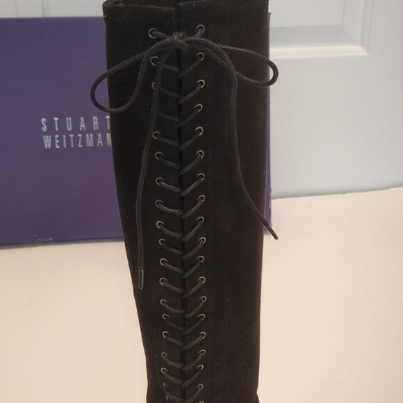 Stuart Weitzman Downtown Lace-Up Suede Tall Boot - Picture 8 of 16